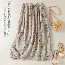 批发实拍2026新款民族风碎花<b class='q'>棉麻</b><b class='q'>半身裙</b>女夏轻薄亚麻大摆A字裙子