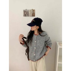 批发温柔风软糯圆领不规则彩扣毛衣外套女<b class='q'>秋</b>冬新款宽松针织开衫上衣厚