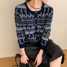 批发复古提花细羊毛针织开衫女<b class='q'>欧洲站</b>2025早秋新款欧货女装毛衣外套潮