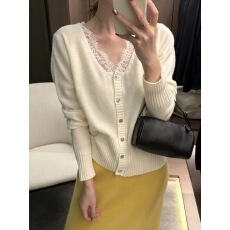 批发<b class='q'>欧洲站</b>2025秋季<b class='q'>新款</b>欧货拼睫毛蕾丝花边V领软糯减龄羊毛针织开衫