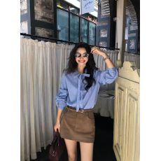 批发转角<b class='q'>街头</b>2026新款蓝色蝴蝶结绑带条纹衬衫女长袖衬衣气质上衣