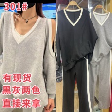批发婉君行走呼吸秋季时尚百搭学院风露肩宽松显瘦上衣LWJ