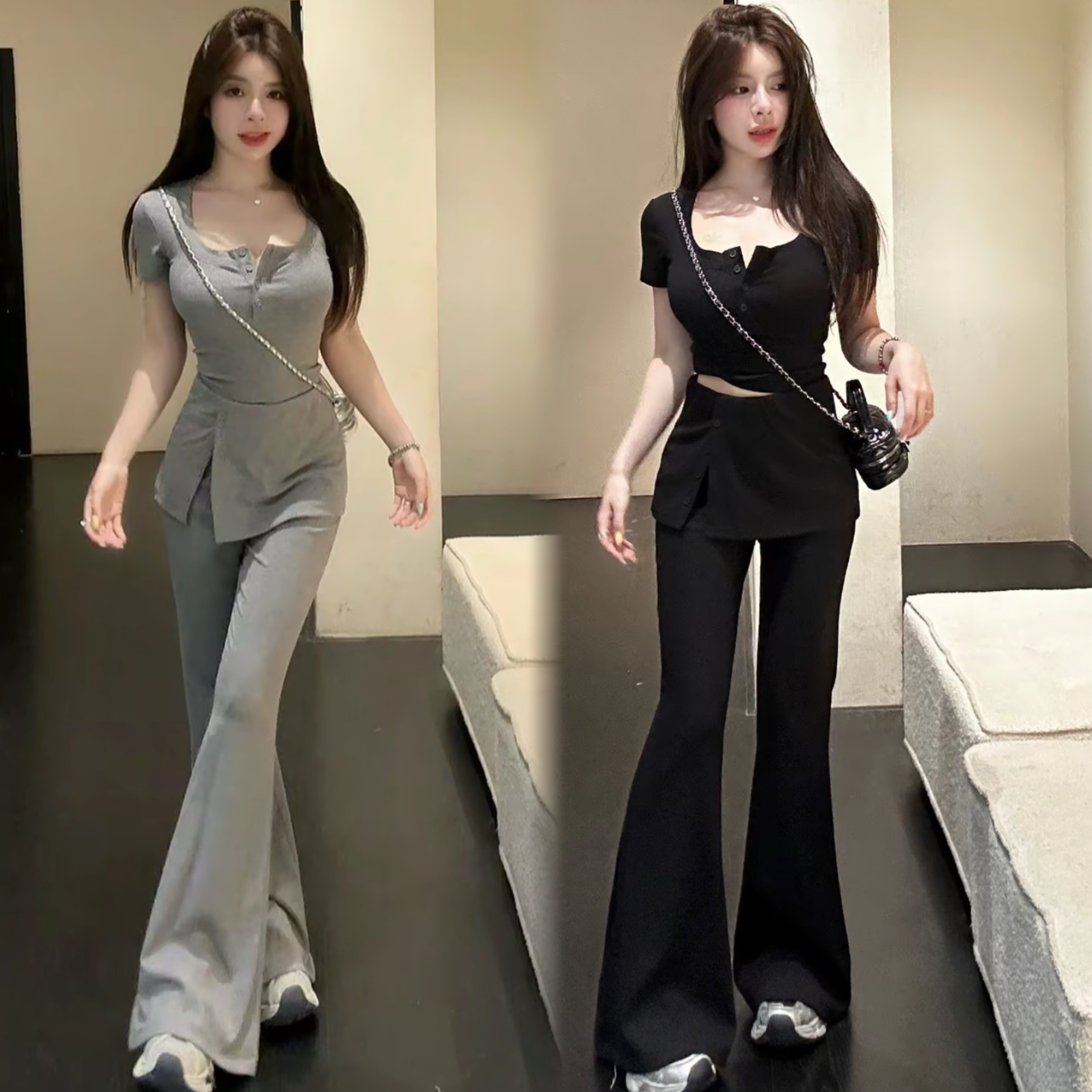 huihui 느긋한 바람 봄 여름 패션 세트 캐주얼 바람 품격 하이웨이스트