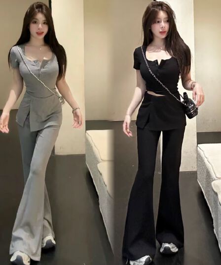 huihui 느긋한 바람 봄 여름 패션 세트 캐주얼 바람 품격 하이웨이스트