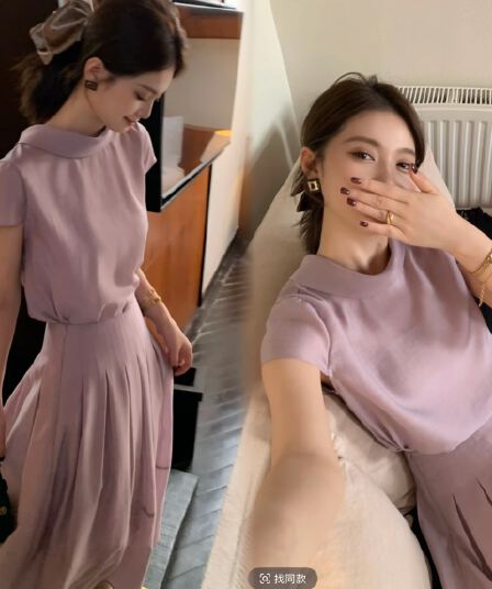 luozhiyin 루오 친한 친구 주간 실크 양모 여름 새로운 한 부서 작은 셔츠 반 스커트 패션 세트