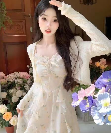 프랑스식 꽃무늬 슬립 드레스 2026 새로운 고급 센스 작은 키 쉬폰 롱 스커트 투피스 슈트 여성 여름