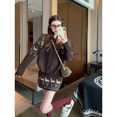 批发复古提花毛衣套装女2026新款秋冬高级感针织开衫短裙小个子两件套