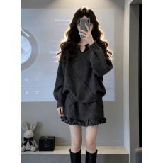 批发韩系<b class='q'>甜美</b>慵懒风毛衣套装女2026秋冬新款爆款针织上衣半身裙两件套