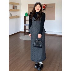 批发<b class='q'>大码</b>韩系叠穿打底衫吊带背心半裙三件套女胖mm显瘦深冬穿搭一整套