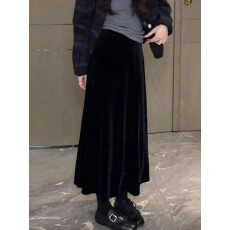 批发法式丝绒<b class='q'>半身</b>裙女冬季新款高级感大码胖mm遮胯显瘦气质百搭A字裙