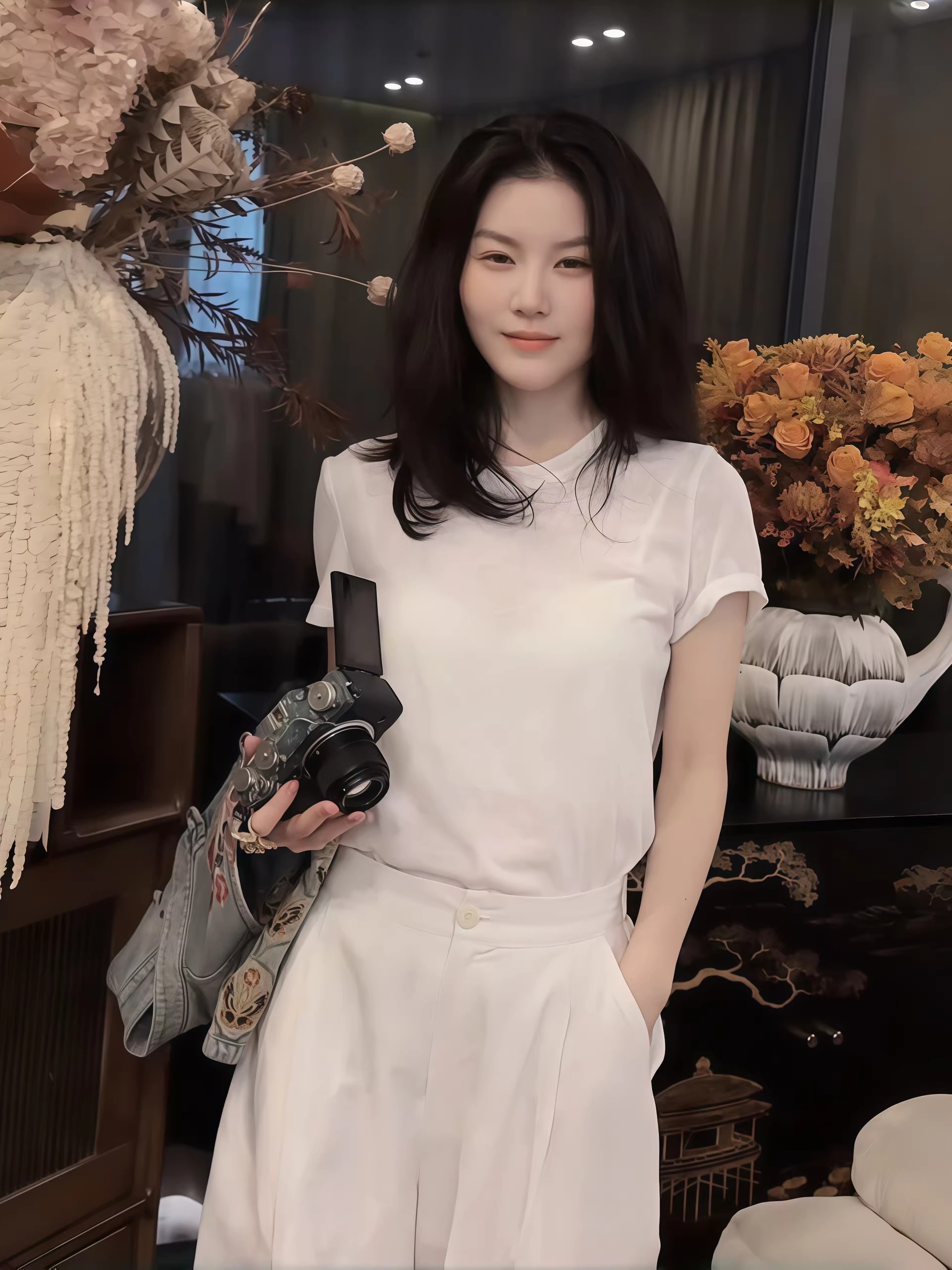빅 사이즈 뒤로 레이스 조각 기타 버클 슬림해 보이는 반팔 티셔츠 마이크로 지방 mm 새로운 디자인 센스 라운드 넥 긍정적 인 어깨 의류
