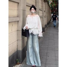 批发法式温柔风一字肩<b class='q'>长袖</b><b class='q'>衬衫</b>女2026春季新款小众设计感气质白色上衣