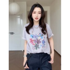 批发大码春满人间时尚复古印花宽松短袖T恤百搭休闲