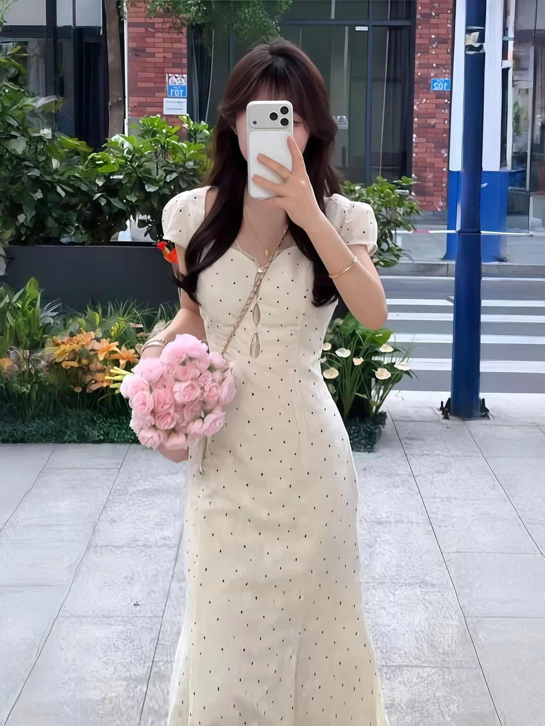 빅 사이즈 여성 의류 프랑스식 레트로 스타일 반팔 롱 스커트 마이크로 지방 mm 다용도 출퇴근 디자인 센스 허리 수축 슬림해 보이는 드레스