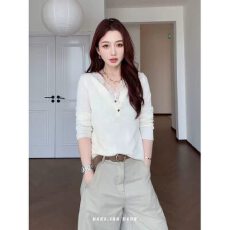 批发LAN DEUR雁渡秋山法式蕾丝拼接气质显瘦针织衫女