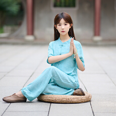 批发实拍高端改良太极服套装练功服两件套中国风瑜伽禅意茶服居士服女