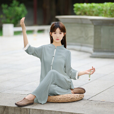 批发实拍太极服女装新款高端改良瑜伽服练功服套装茶服居士服两件套