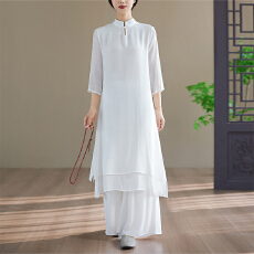 批发实拍新款双层禅意打坐居士<b class='q'>服</b>练功<b class='q'>服</b>两件套国风瑜伽茶<b class='q'>服</b>时尚套装女