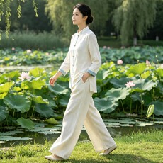批发实拍太极服女装新款高端改良瑜伽服练功服套装茶服居士服两件套