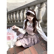 批发【Q女家 新品9折】芭蕾少女的礼物/甜美千金粉色蛋糕伞摆连衣裙