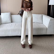 批发<b class='q'>实拍</b>2026春<b class='q'>装</b>小个子米白色窄版牛仔<b class='q'>裤</b>女高腰显瘦窄版阔腿九分<b class='q'>裤</b>子