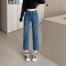 批发实拍2026春季新款小个子牛仔烟管裤女高弹弹力修身直筒裤八分裤子