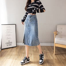 批发实拍2026夏季新款小个子牛仔半身裙女高腰开叉中长裙修身显瘦裙子