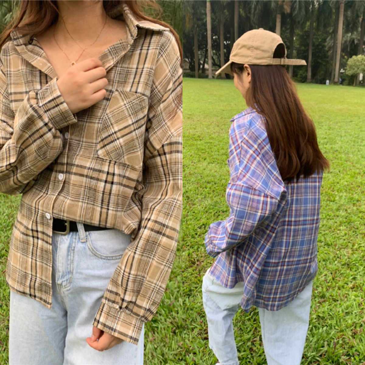 2026 여름 체크무늬 자외선 차단 셔츠 여성 코트 느긋한 한 부서 긴팔 루즈핏 캐주얼 맨위