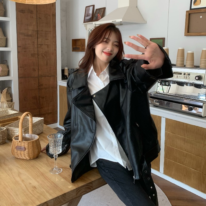 검정색 가죽 재킷 여성 코트 2025 가을 새로운 아메리칸 오토바이 서비스 프로필 모양 고급 센스 재킷