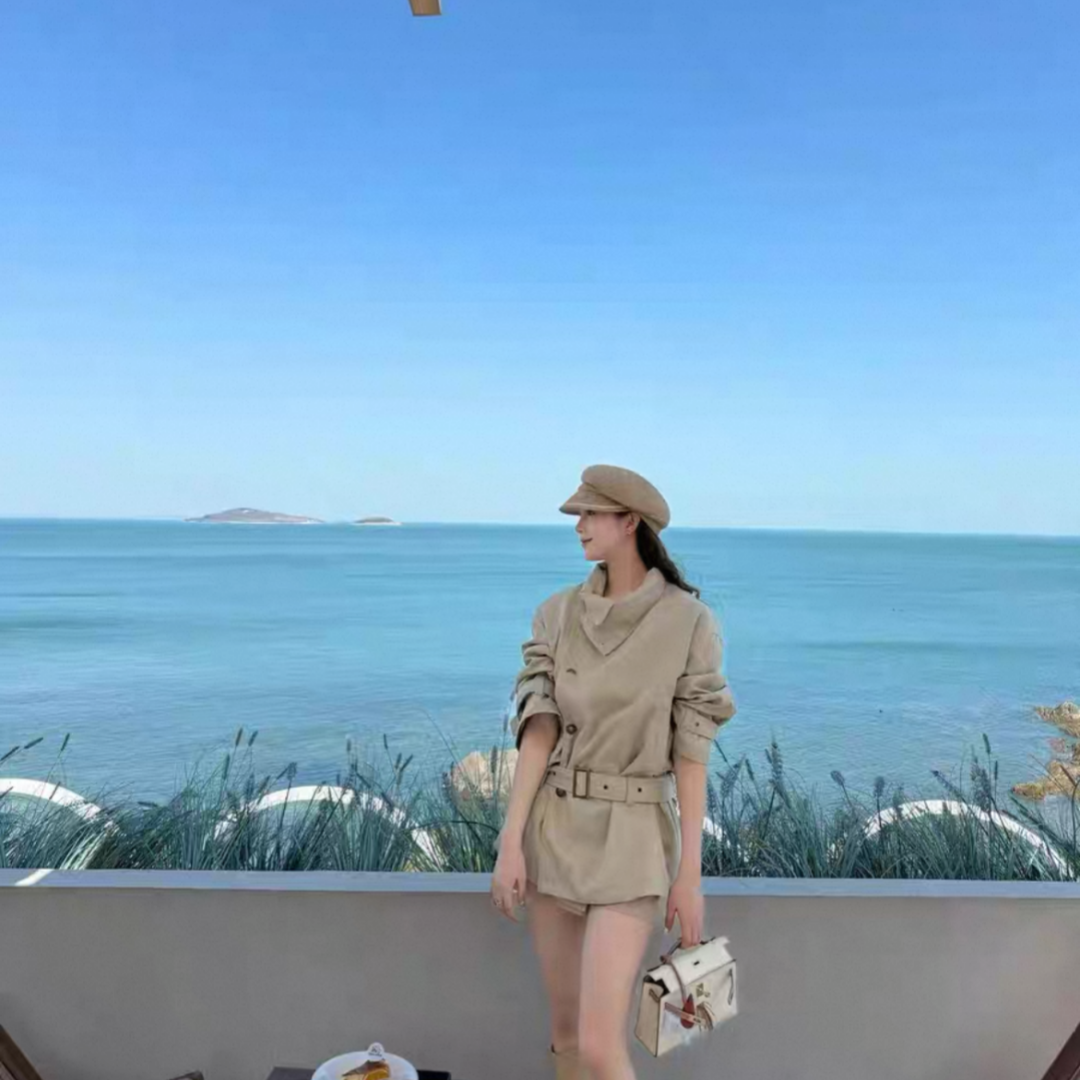 2025 패션 쇼트 스타일 바람막이 작은 키 카키 색 스탠드 칼라 허리 수축 루즈핏 영국식 바람 프로필 모양 재킷