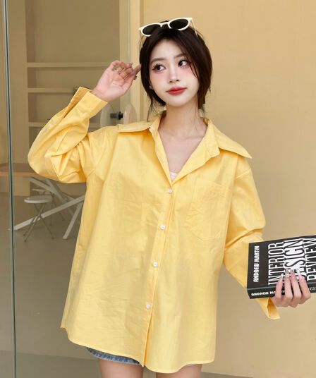 실사 단색 긴팔 여성 셔츠 2026 봄 새로운 루즈핏 한국 스타일 단색 맨위 다용도 캐주얼 작은 대중 셔츠