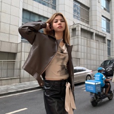 批发港风棕色皮衣外套女2026新款春季美式复古街头甜酷机车pu皮夹克潮