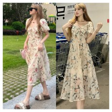 批发<b class='q'>实拍</b> 法式碎花连衣裙女2026夏季新款高级感显瘦气质桔梗长裙