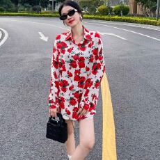 批发2026新款宽松百搭简约中长款长袖衬衫女上衣高级设计感衬衣<b class='q'>外套</b>