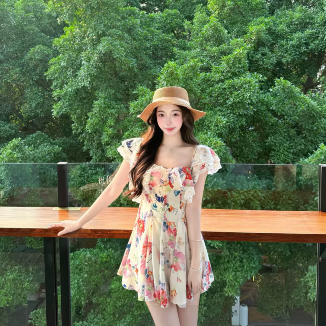 나 벤 아름 답 고 요염하다 프랑스식 순수한 욕망 바람 꽃무늬 튜브탑 슬립 펀 센스 여자 드레스
