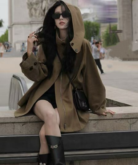 2026 영국식 바람 바람막이 여성 가을 겨울 새로운 작은 키 디자인 센스 루즈핏 후드 망토 재킷