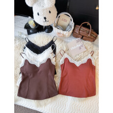 批发实拍不减～秋冬磨毛保暖吊带背心女蕾丝拼接修身内搭打底衣