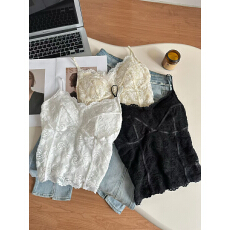 批发实拍不减～早春新款蕾丝美背吊带背心修身<b class='q'>百搭</b>带胸垫打底衣