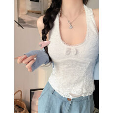 批发实拍不减～蕾丝挂脖磨毛小<b class='q'>背心</b>修身女秋冬内搭带胸垫<b class='q'>打底</b>衣