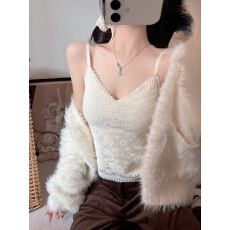 批发实拍不减～纯欲蕾丝磨毛保暖吊带背心女秋冬百搭打底上衣