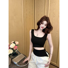 批发实拍不减～早春新款辣妹小背心镂空露腰设计感无袖上衣