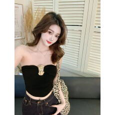 批发实拍不减～辣妹金属扣露锁骨无袖抹胸背心女春<b class='q'>夏</b>打底上衣