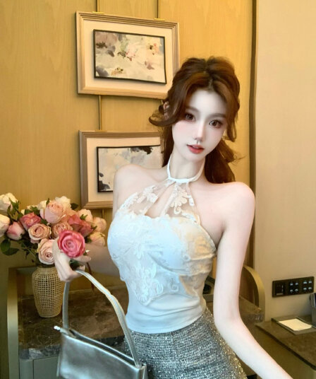 실사 감소되지 않음 순수한 욕망 핫걸 레이스 행침 목 캐미솔 봄 여름 몸매 가꾸기 반팔 언더 코트