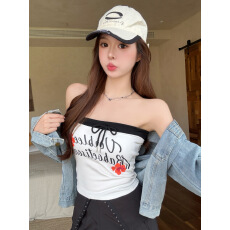 批发实拍不减～美式复古字母印花抽绳抹胸背心女<b class='q'>夏</b>季辣妹上衣