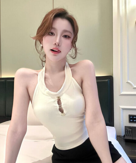 실사 감소되지 않음 핫걸 백리스 행침 목 캐미솔 봄 여름 몸매 가꾸기 인사이드 가져 가라. 언더 코트