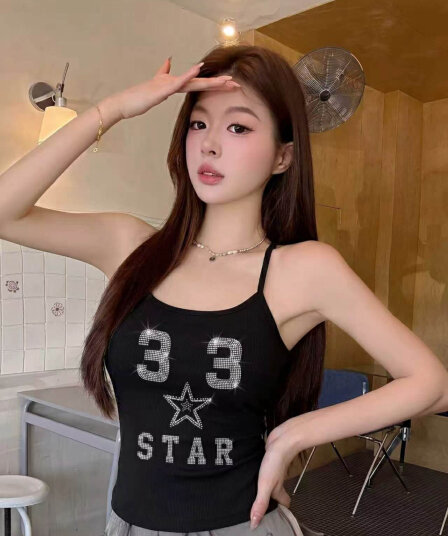 실사 감소되지 않음 아메리칸 레트로 핫픽스 단어 조끼 슬립 여성 여름 몸매 가꾸기 벨트 가슴 패드 의류