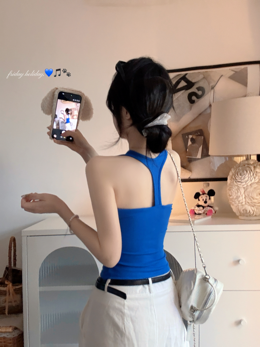 실사 감소되지 않음 핫걸 알파벳 프린트 단어 뒤로 조끼 몸매 가꾸기 다용도 벨트 가슴 패드 민소매 맨위