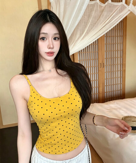 실사 감소되지 않음 도트 무늬 아름다움 뒤로 캐미솔 여름 몸매 가꾸기 다용도 백리스