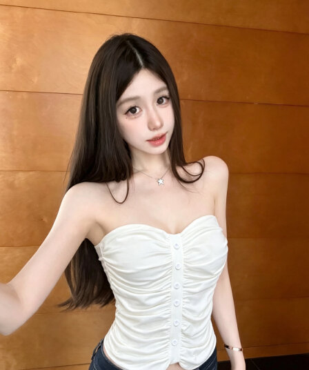 실사 감소되지 않음 핫걸 주름 튜브탑 작은 조끼 여성 여름 몸매 가꾸기 외출용 민소매 맨위