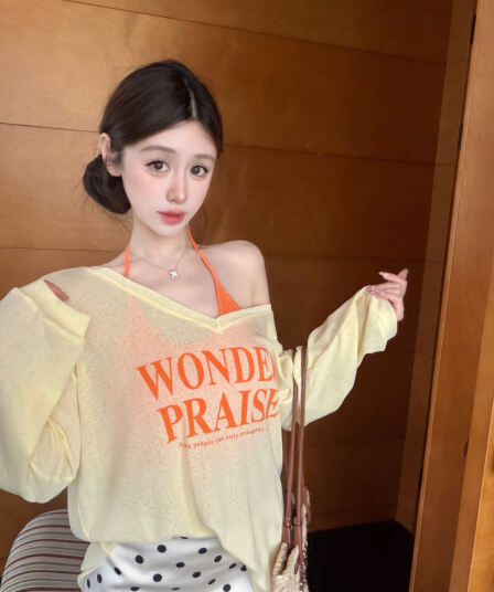 실사 감소되지 않음 느긋한 루즈핏 알파벳 프린트 긴팔 여성 이른 가을 티셔츠 블라우스 투피스 세트 맨위